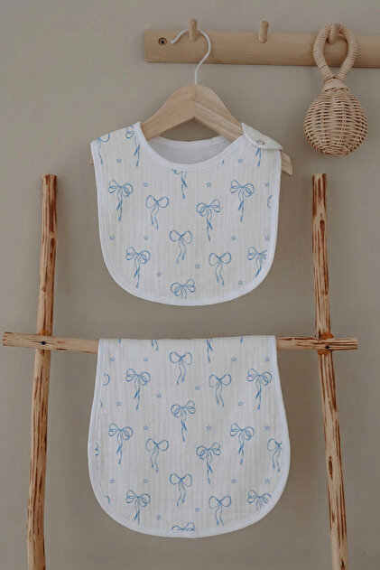 Muslin Apron and Shoulder Cloth - Pureline Series - Blue Dainty Bow