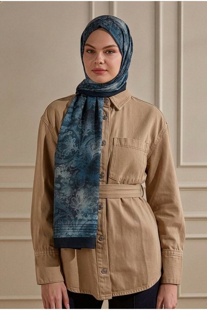 Blue Ethnic Shade Patterned Organic Shawl