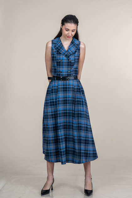 Women's Summer Indigo Trend Short Vest and Belted Skirt Set 1296