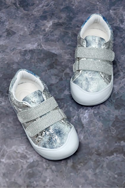 Girl's Silver First Step Stone-Studded Comfortable Fit Sneaker