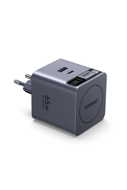 65W Makaralı Dahili Kablolu GaN Hızlı Şarj Cihazı, 2xUSB-C, 1xUSB-A, Gri, 65825