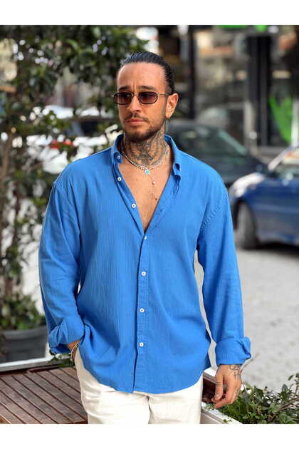Oversize Krinkıl Keten Gömlek Sax