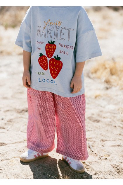 Girl's Gingham Piece Pants and Printed T-Shirt Set