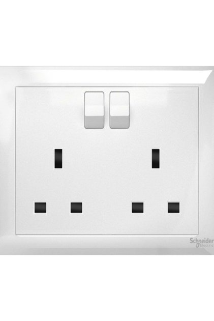 Affle Plus - 13A Twin Gang Switched Socket, White