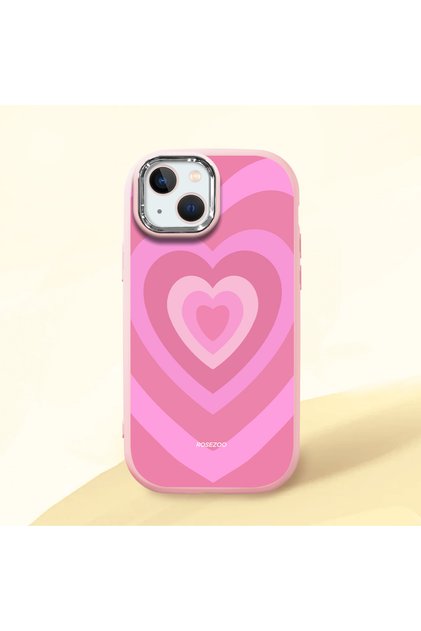 Pink Silicone Case Heart Pattern with Shock-Absorbing Camera Protections Compatible with iPhone 15 Plus/14 Plus