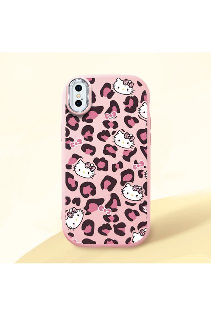iPhone X/Xs Compatible Shock-Absorbing Camera Protected Pink Silicone Case Kitty
