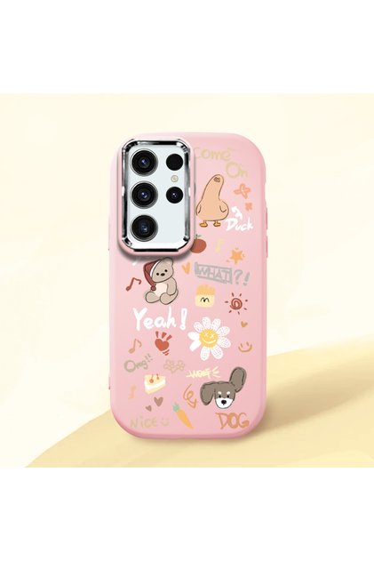 Samsung Galaxy S23 Ultra Compatible Shock-Absorbing Camera Protected Pink Silicone Case Stylish Print