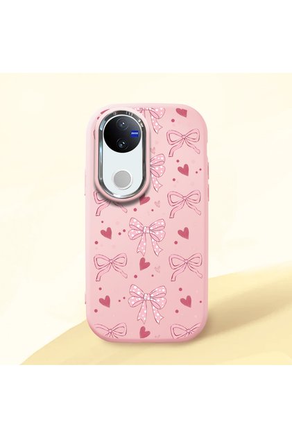 Vivo V50 Compatible Shock-Absorbing Camera Protected Pink Silicone Case Bowknot Patterned
