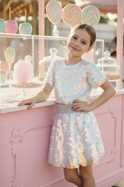 Girl's Glitter Sequin Set of 2 Birthday - Party Set 3-7 Years 36037Pr-Silver