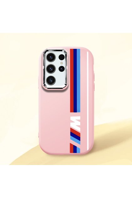 Samsung Galaxy S24 Ultra Compatible Shock-Absorbing Camera Protected Pink Silicone Case Bmw Patterned