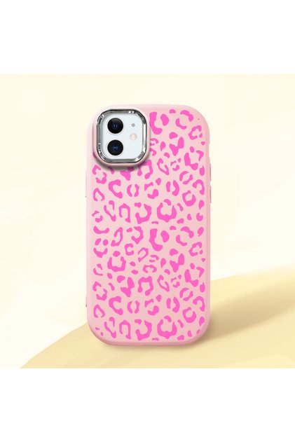 iPhone 12 Mini Compatible Shock-Absorbing Camera Protected Pink Silicone Case Leopard Printed I