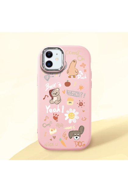 iPhone 11 Compatible Shock-Absorbing Camera Protected Pink Silicone Case Stylish Print