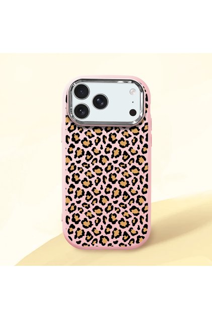 iPhone 17 Pro Max Compatible Shock-Absorbing Camera Protected Pink Silicone Case Leopard Printed I