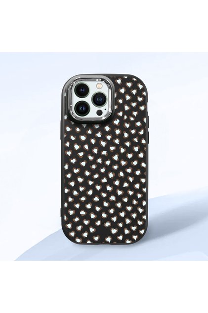 iPhone 14 Pro Compatible Shock-Absorbing Camera Protected Black Silicone Case Leopard Printed I