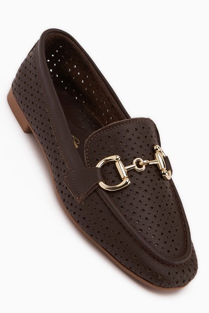 Rian Genuine Leather Coffee Buckled Women Ballet Flats