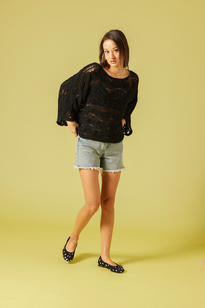 Lace-Like Knit Bat Sleeve Sweater