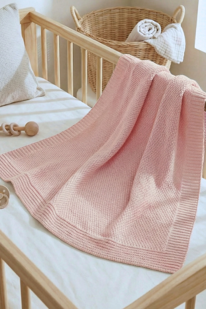 Knitted Knitwear for Baby Girl Blanket Si 80X100 cm - Soft, Lightweight , Knit Blanket - Powder