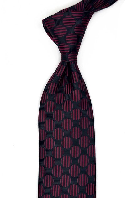 Black - Claret Red Polka Dot Pattern Classic Tie with Handkerchief Kk13617