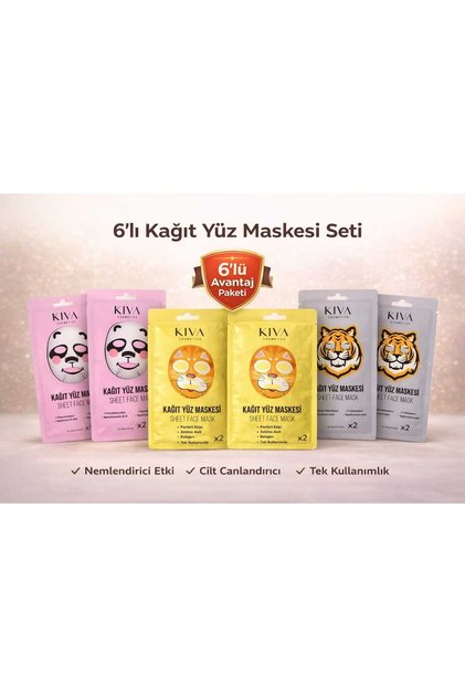 6’lı Kağıt Yüz Maskesi Seti Panda Kaplan Kedi Sheet Face Mask Cilt Bakım Maskesi