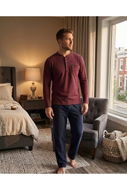 Fi̇ti̇lli̇ Selani̇k Textured Woven Piece Men's Pajama Set 304