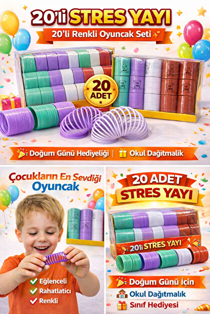 KAR TANESİ 20'li Renkli Stres Yayı Oyuncak – Doğum Günü