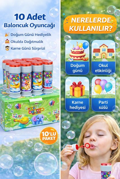 10 Adet Baloncuk Tüpü Bubble Oyuncak – Okulda Dağıtmalık Doğum Günü ve Karne Günü Hediyelik