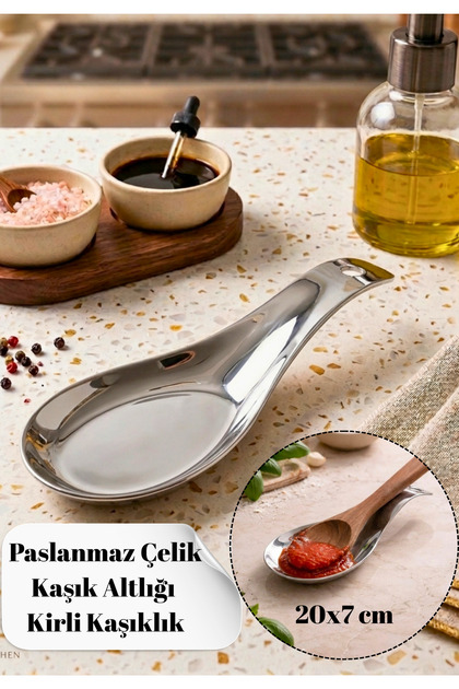 Paslanmaz Çelik Kaşık Altlığı 20x7 cm – Kirli Kaşıklık, Kepçe Altlığı, Tezgah Kaşık Tutucu