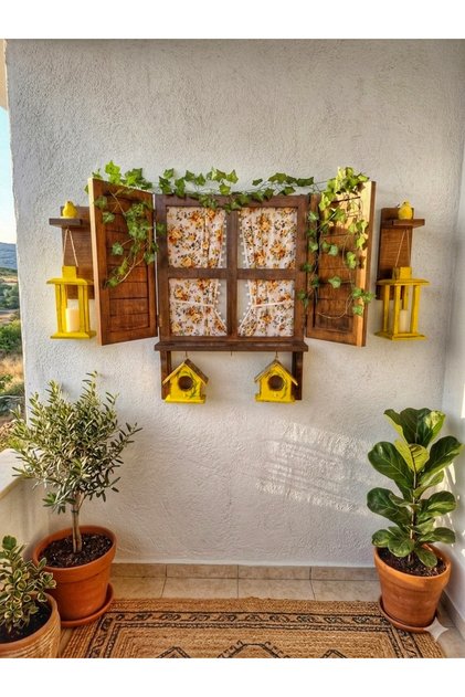 Tam set balkon duvar dekoru,bohem tarz pencere ,fener ve kuş evleri