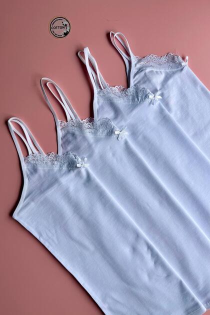 Velmira Lace | 4-Pack of Cotton V-Neck, Lace-Pack of Thin String Straps Basic Comfortable Daily Underwear Undershirts