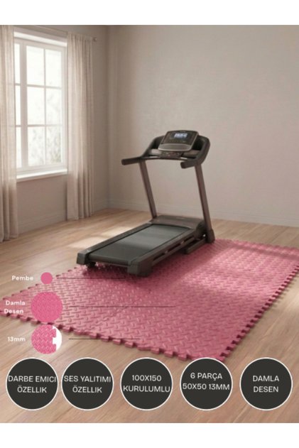 6 Parça 50x50 13mm Zemin Matı 100x150 Kurlumlu Spor Fitness Koşu Bandı Ses Yalıtım Özellik