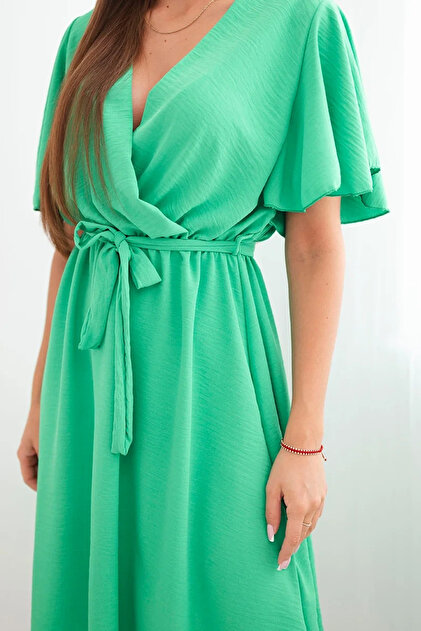 Kesi Light green wrap dress with Belt- Trendyol Kesi Light green wrap dress with Belt- Trendyol