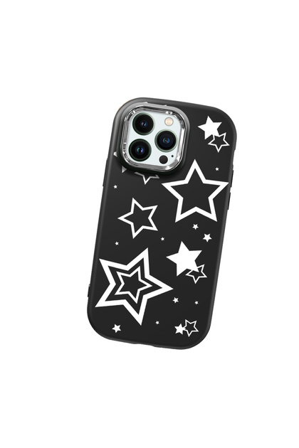 iPhone 12 Pro Max Compatible Camera Protected Black Soft Silicone Phone Case Star Patterned