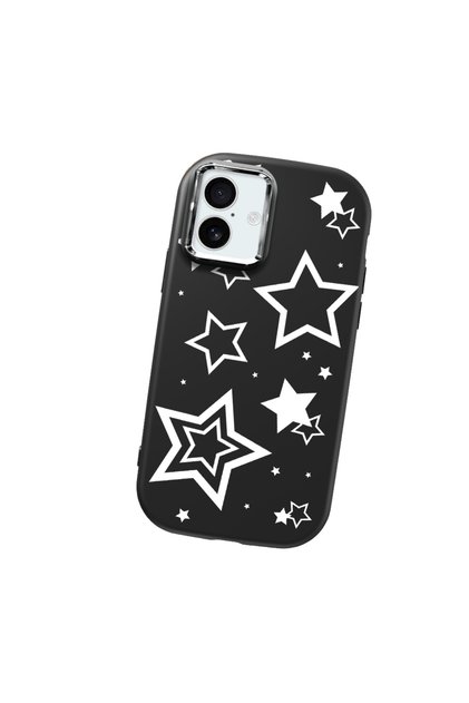 iPhone 16 Plus Compatible Camera Protected Black Soft Silicone Phone Case Star Patterned
