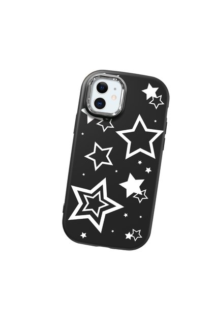 iPhone 12 Mini Compatible Camera Protected Black Soft Silicone Phone Case Star Patterned