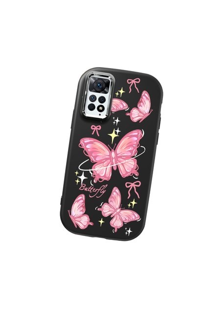Redmi Note 11 Pro Compatible Camera Protected Black Soft Silicone Phone Case Butterfly Patterned