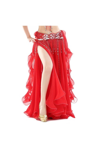 Scarlet Desert Dance Skirt – Yırtmaçlı, Akışkan Şifon Katmanlı Oryantal Dans Eteği ✨