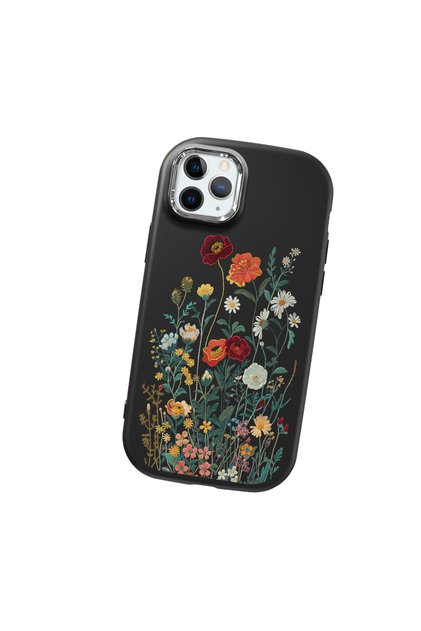 iPhone 11 Pro Max Compatible Camera Protected Black Soft Silicone Phone Case Floral Print