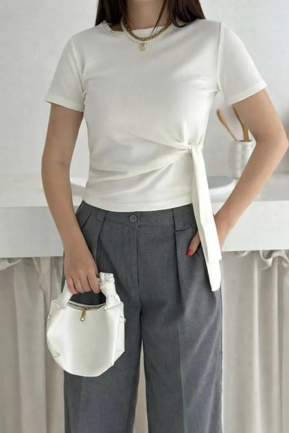 Women's Side Tie Detailed Blouse Ecru