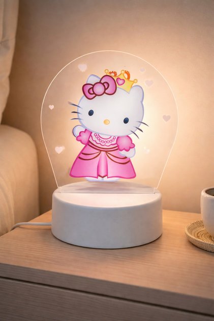 Hello Kitty Prenses Figürlü LED Gece Lambası – Çocuk Odası Dekoratif Işıklı Masa Lambası