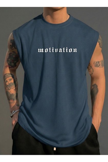 Men's Motivation Printed Crew Neck Zero Sleeve T-Shirt