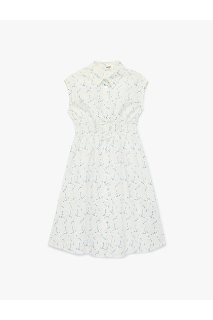 Bow-Tie Cotton Sleeveless Buttoned Shirt Collar Dress