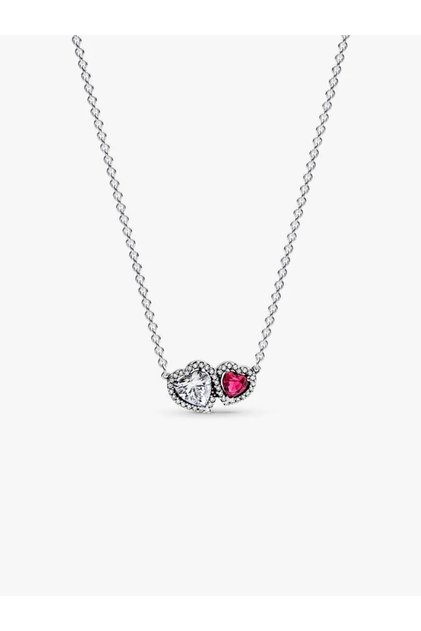 Colier cu pandantiv cu doua Inimioare tip Halo din Cristal и Zirconia Argint 925