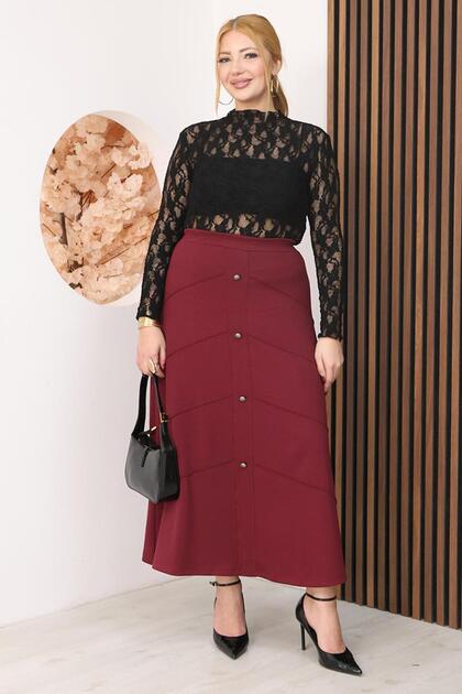 Plus Size A-Line Skirt with Button Detail