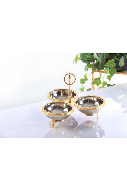 Steel Engraved 3-Piece Snack Bowl Set Gold