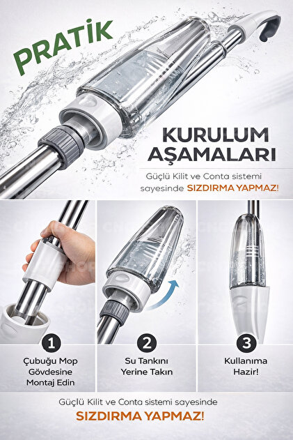 CNGZSHOP 360° Dönen Sprey Mop Mikrofiber Paspas Seti – Su Hazneli