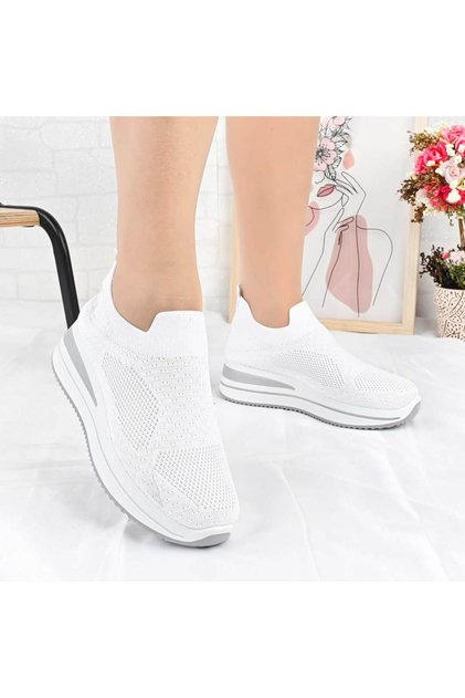 Pantofi sport pentru femei, material textil, D1492, alb