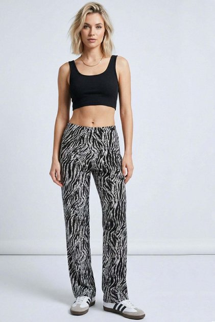 Comfortable Fit High Waist Wide-Leg Viscose Mix Women's Trousers