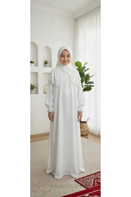 طقم ملابس صلاة وعمرة للأطفال مكون من دانتيل قطع (14-15-16 سنة)