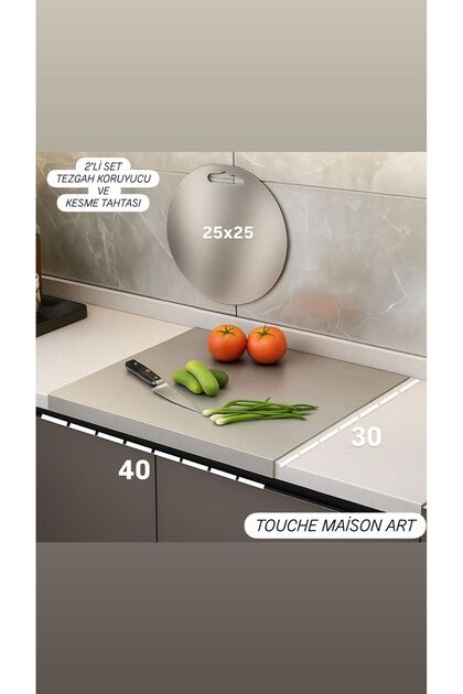 Stainless Steel Top Quality Set of 2 Counter Protectors 30X40 cm and Cutting Board 25X25 cm