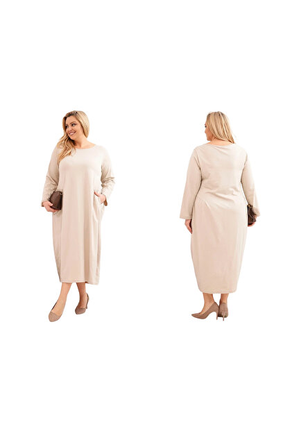 loose fitting dress plus size Full Size Casual Loose Fit Round Neck Midi Dress Plus Size – Charming  Charlie main image 0